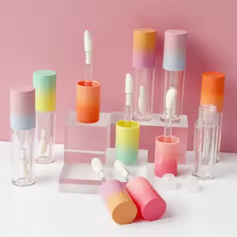 10/30/50pcs New Gradient Color Round Lip Gloss Tube 6ml Big Brush Empty Lip Oil Bottle Transparent B