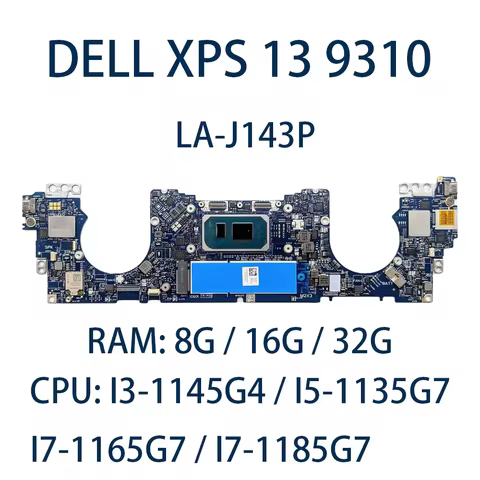 Laptop Motherboard for DELL XPS 13 9310 LA-J143P With CPU I3-1145G4 I5-1135G7 I7-1165G7 I7-1185G7 RA