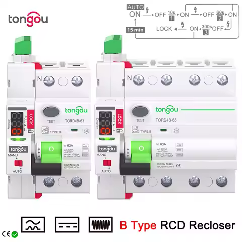 TONGOU Type B RCD LED Auto relocer Modular Circuit Breaker 40A 63A 30mA 300mA safe Switch 220V Leaka