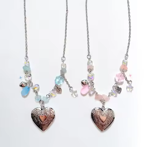 Y2K Heart-Shaped Locket Necklace Couples Matching Necklace 1pcs