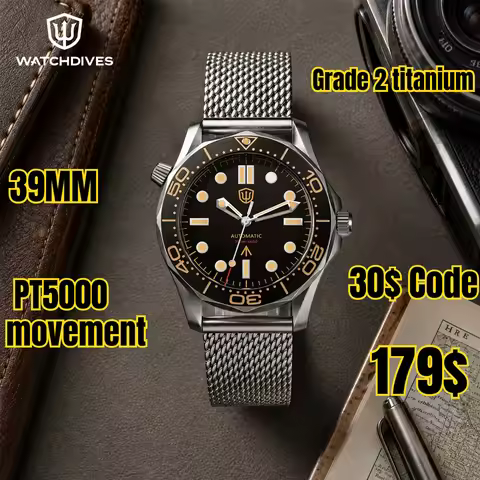 Watchdives WD007 39mm PT5000 Automatic Dive Watch Titanium Case Sapphire Crystal 100M Waterproof Hel