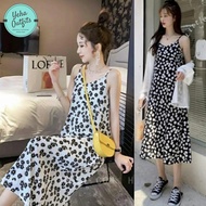 Nadia Dress Putih Wanita Korea Baju Midi Dress Casual Hitam - Putih