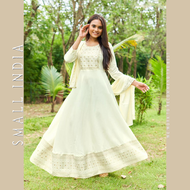 {**ส่งฟรี**} SMALL INDIA 👗 White Gown Dress With Dupatta ชุดเดรส 👗 Women Gown Dress