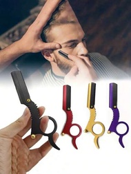 Conjunto De Maquinillas De Afeitar Para Hombre, 1 Pieza De Navaja De Afeitar De Borde Recto, Manejo De Navaja De Afeitar Manual Plegable De Acero Inoxidable, Herramienta De Recorte De Barba