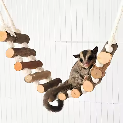Sugar Glider Climbing Toys Nature Wood Rope Ladder Hanging Sugar Glider Bridge Cage Accessories for