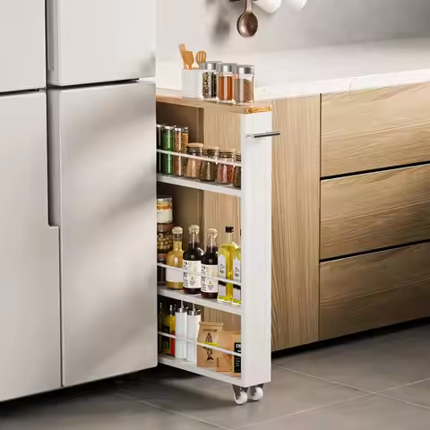 4-Tier Slim Rolling Storage Cart with Handle for Kitchen, Laundry, and Narrow Spaces