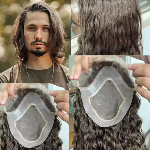Men's Toupee 8x10Human Hair Piece For Mens Fine Mono Toupee With NPU Around Toupee For Men Long Hair