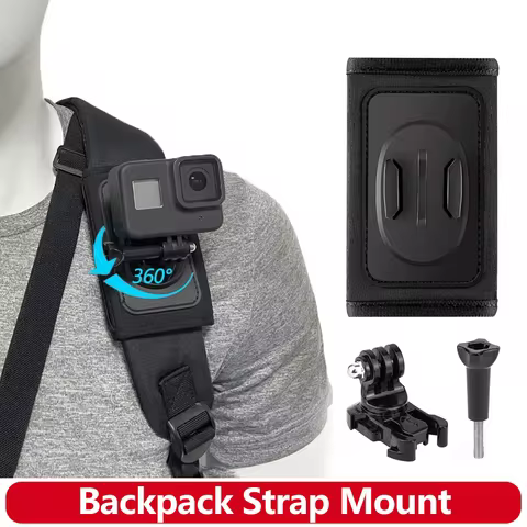 360° Rotation Backpack Strap Mount Holder for GoPro Hero 13 12 11 10 9 8 SJCAM AKASO insta360 DJI OS