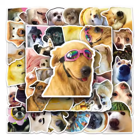 50Pcs Dog emoji pack series Cartoon Cute Waterproof Sticker Skateboarding Snowboard Retro Vinyl Stic
