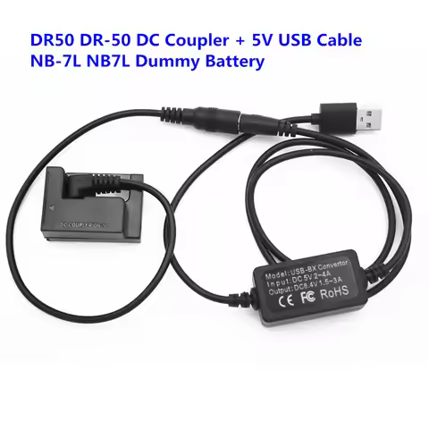 Power Bank 5V USB Cable DR50 Coupler NB-7L Dummy Battery Compatible with Canon PowerShot G10 G11 G12