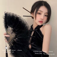[Poetry Living Hall] Feather Emperor Retro Dance Fan Lolita Cheongsam Catwalk Photo Folding Dark Lac