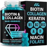 Biotin Collagen Gummies - Hair Growth Vitamins: B1 B2、B3、B5、B7、B9、B12、 Collagen keratin vitamin A an