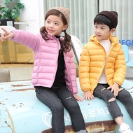 Autumn Winter New Boys Girls Jacket Solid Color Thick Keep Warm Down Cotton Hooded Coats For 5-12 Ye