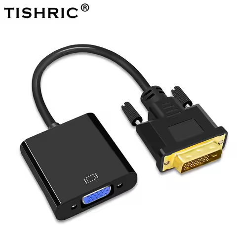 TISHRIC DVI-D DVI To VGA Adapter Video Cable Converter 24+1 25Pin DVI-D To VGA 15Pin Active 1080P Fo