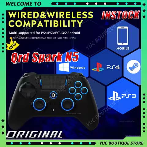 New Qrd Spark N5 Wireless Gamepad Controller Ios Android Pc Hall Effect 8-Color Led Lights Vibration