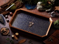 Dragon Shield Dice Tray | Dark Blue Gold Leather & Metal Shield Copper | Octagon Dice Tray | Faux Le