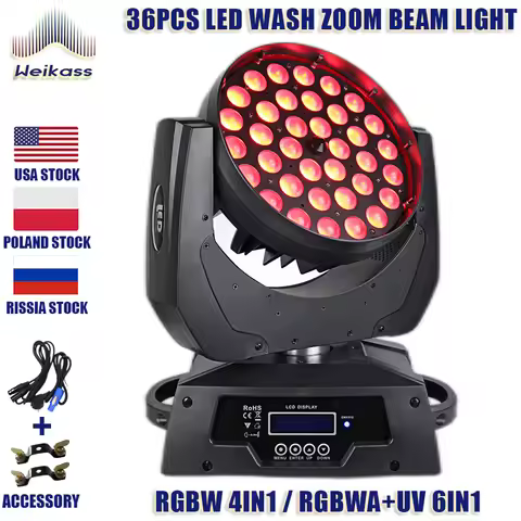 LED Lights Wash Zoom 36x18W RGBWA+UV 36x12W RGBW Moving Head Lighting With Flycase For Professional