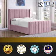 Velvet upholstered 2 panel minimallist Queen/ King Bedframe/ Katil Queen/ Katil King