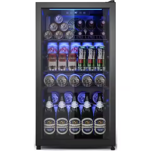 Beverage Fridge, Mini Fridge With Glass Door, Beverage Cooler Refrigerator, Wine Drink Beer Fridge, 