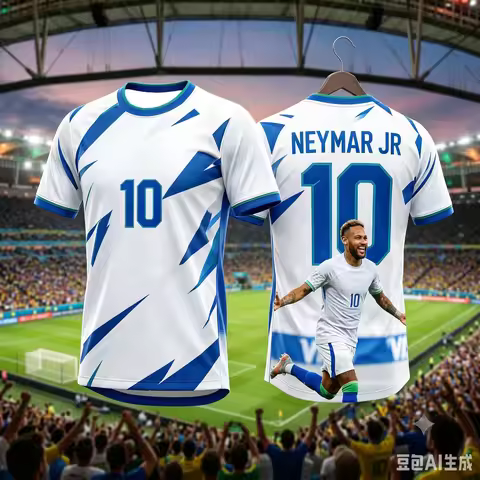 Brazil Fan Soccer T-Shirt Neymar #10 Geometric Pattern Player Portrait Breathable Quick Dry Training