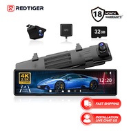 REDTIGER T27 4K Front & 2K Rear Dash Cam, GPS, 24H Parking Mode, Mirror Camera