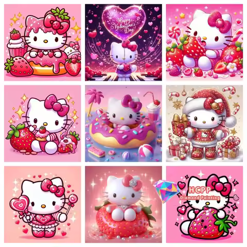 New Hello Kitty Diamond Painting Kits Square Round Diamond 5D DIY Cartoon Halloween Mosaic Handmade 