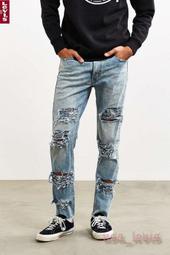 【獨賣新款29-36腰】美國 歐洲LEVI S Skinny 510 淺藍水洗破壞加工多重破痕貼窄版小直筒牛仔褲511