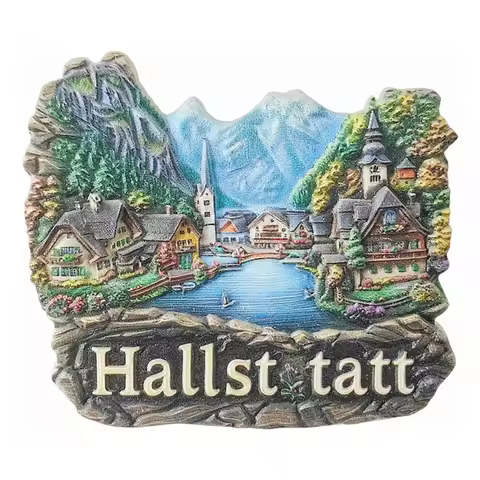 Hallstatt Austria 3D Fridge Magnet Souvenir Gift,Resin Handmade Hallstatt Refrigerator Magnet Home D