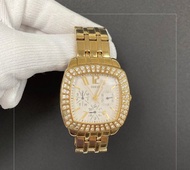 GUESS 水鑽錶殼 數字時標 三眼指針設計 蝴蝶扣 古董錶 vintage