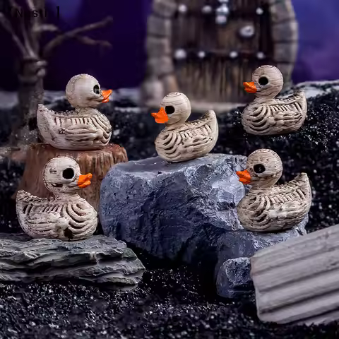 5PCS Mini Ducks Skeleton Halloween Decorations Resin Scary Duck Miniatures Home Decorative Figurines
