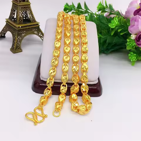Luxury 24K 9999 Pure Gold real gold Thickness 7mm wheat chain men's melon seeds necklace