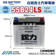 ✚久大電池❚ GS 杰士 統力電池 55B24LS 汽車電瓶 汽車電池
