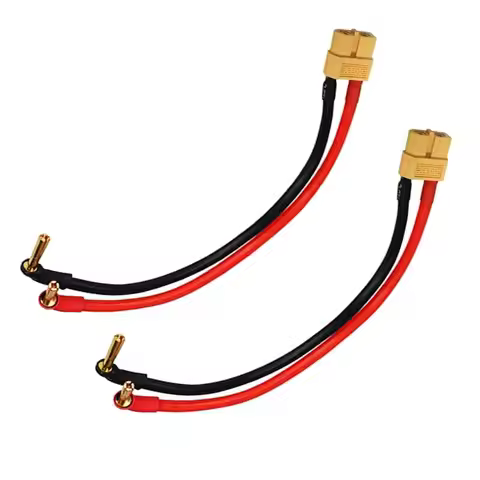 1/2Pcs XT60 Female Plug Adapter to 90° 4.0mm 18mm Gold Plated Connector Charge Lead Cable 12awg 10cm