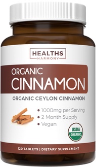 USDA Organic Ceylon Cinnamon (120 Tablets) 1000mg Cinnamon Quill Powder per Serving - Natural Cinnam