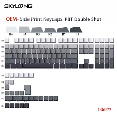 SKYLOONG Side-engraved keycaps OEM Profile PBT Keycaps Double Shot 136Pcs Black/Gray Gradient Color 
