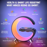 Wireless Charger Stand LED App Control RGB Night Light Atmosere Lamps Digital Ala Clock Bluetooth Speaker Charging Stati