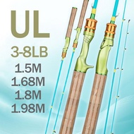 UL Carbon Fiber Fishing Rod 2 Sections 3-8LB Length 1.5-1.98m. Cork Handle Spinning/Baitcasting Ultr