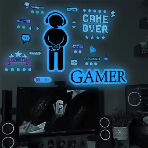 Luminous Gamer Stickers Boy Gaming Room Decor Fluorescent Sticker For Controls Gamer Setup Decoratio