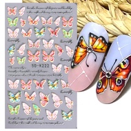 Embossed Pink Blue Butterfly Flower Stickers For Manicure 5D Textured Leaf Spring Element Manicure D
