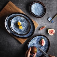 海波紋和風日式釉下彩陶瓷盤子早餐盤壽司盤菜盤子水果盤料理碟子
