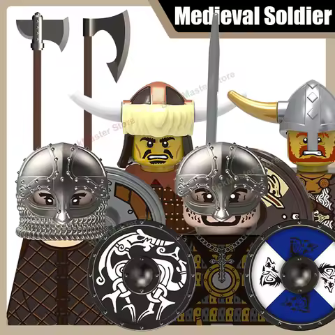 Medieval Military Viking Warrior Soldier Figures Building Blocks Castle Army Raider Infantry Shield 