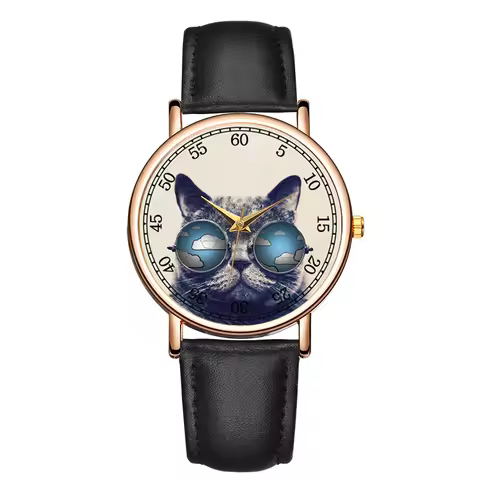 Casual Girl's Wristwatch Big Eye Cat Quartz Watch Waterproof Real Leather Cool Suff Watch Dropshippi