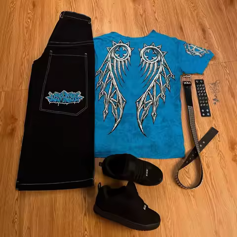 Black Skateboard Tapout and Wexwear Suit Graphic Embroidered Jeans Harajuku Pants Y2K Jeans tracksui