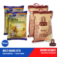 India Gate Brown Basmati Rice 5kgX2, Pillsbury Atta Multi Grains 5kgX2 (Healthier Choice Pack) Gluten &amp; Cholesterol free, Best for Diet, Healthy Rice, Brown Rice, High in Fibre, Multigrain atta