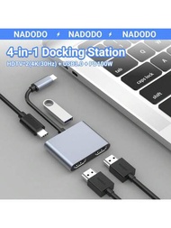 USB C 轉雙 HDMI 轉接器 4K@30Hz，4 合 1 USB C 轉 HDMI 轉接器，附 100W PD 充電，C 型轉 HDMI 轉換器，附 2入組 HDMI、PD、USB、USB C 集線器擴充顯示相容於 Thunderbolt 3