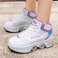New Deformation Roller Skate Shoes for Kids Parkour Roller Shoes With4 Wheels Double-Row Roller Skat