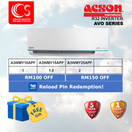 ACSON Air Conditioner / Air Cond AVORY Wall Mounted Inverter Series R32 1.0HP/1.5HP/2.0HP A3WMY10APF/15APF/20APF + ECO COOL + Plusma + 5 STAR Energy Saving with WIFI Adapter