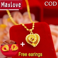 Singapore Ready Stock  916 Gold Love Necklace Women Buy 1 Get 1 Free Earring Set Water Wave Chain and Rotating Love Pendant Accessories Ladies Jewelry Set Wedding Fast Fashion Lucky Jewelry Birthday Gift