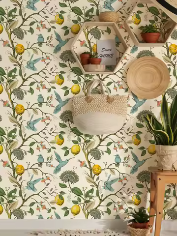 1PC plants lemon, flowers, hummingbirds, blooming garden pattern, thickened moisture-proof waterproo