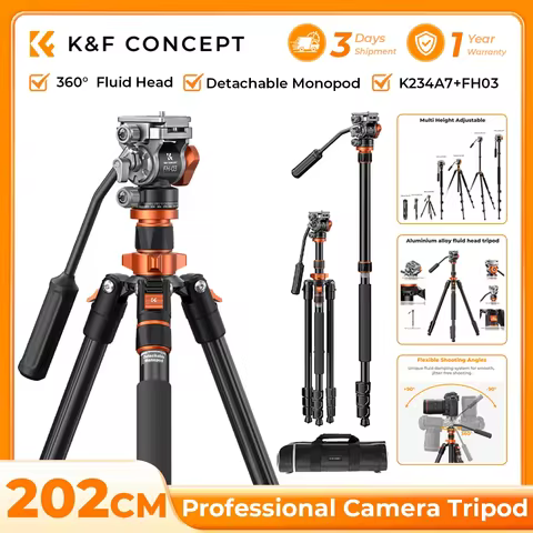 K&F CONCEPT Camera Video Tripod for DSLR 83" Compact Aluminum Tripod with 360° Panorama Fluid Head 5